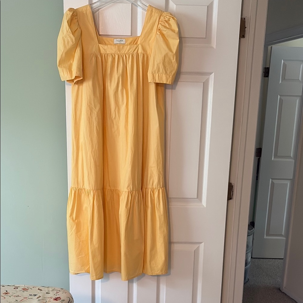 NORR Yellow Smocked Puff Sleeve Sundress